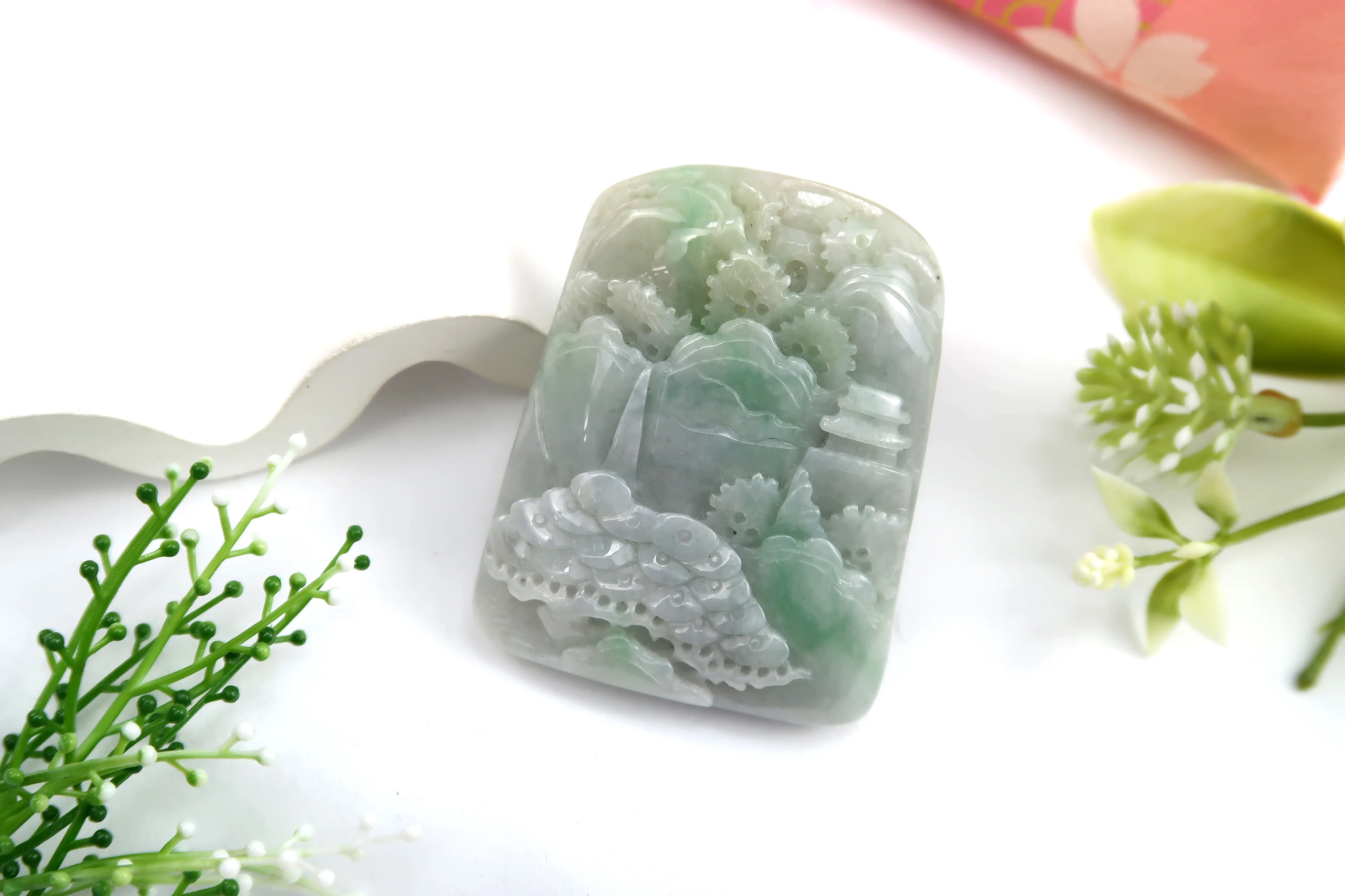 《翠嶺清境》翡翠精雕古藝玉墜