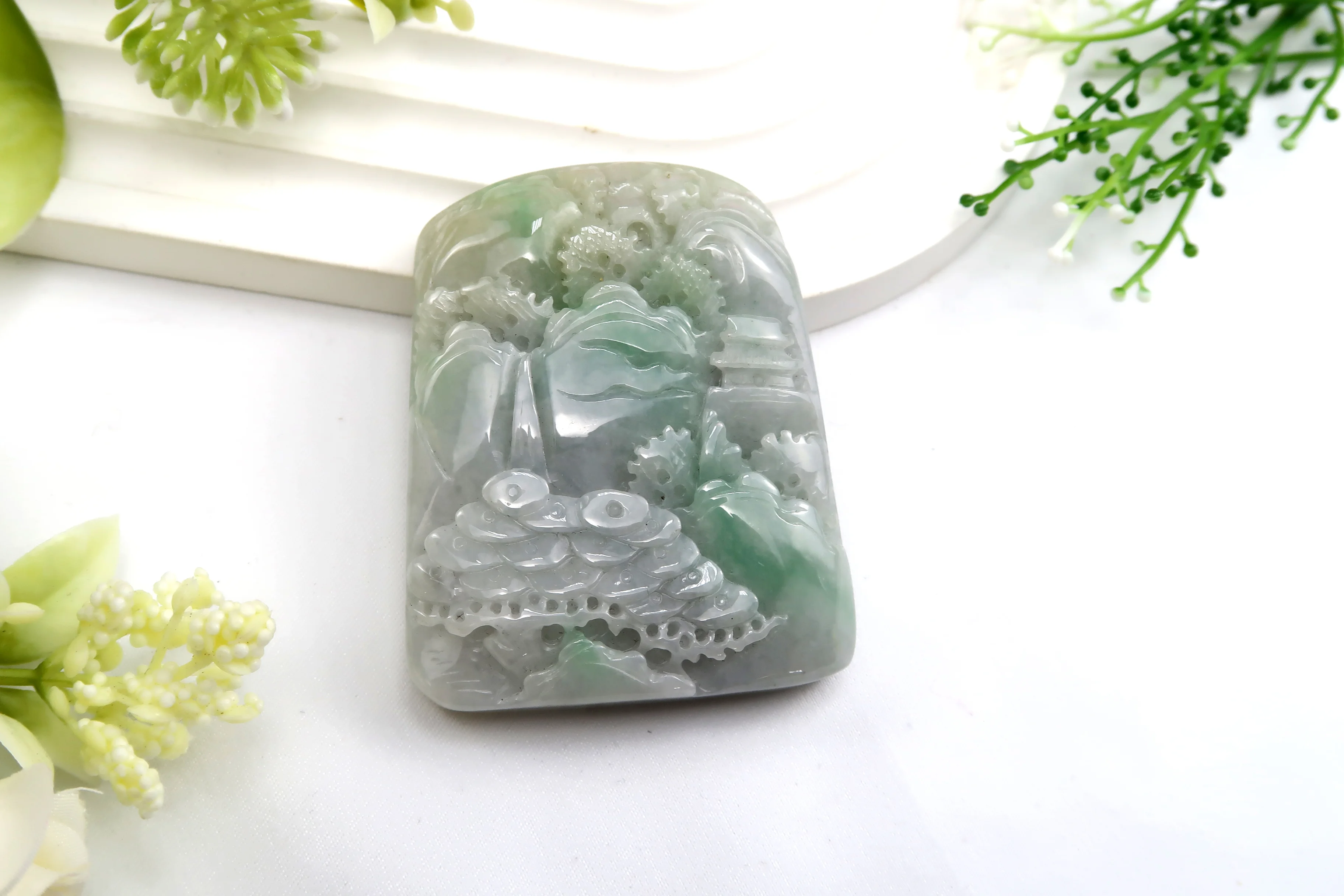 《翠嶺清境》翡翠精雕古藝玉墜